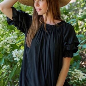 Mer Sea Tulum Black Smocked Neck Women’s Dress with removable belt